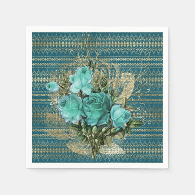 Guardanapo De Papel Buquê de Rosas de Seafoam (Frente)