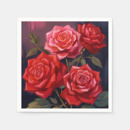 Guardanapo De Papel Buquê de Rosas | Pintura em Aquarela Floral Vermel