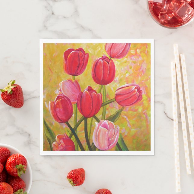 Guardanapo De Papel Buquê de Tulipas Rosa e Vermelha. (Insitu)