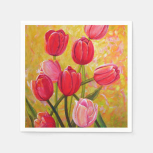 Guardanapo De Papel Buquê de Tulipas Rosa e Vermelha.  Napkins