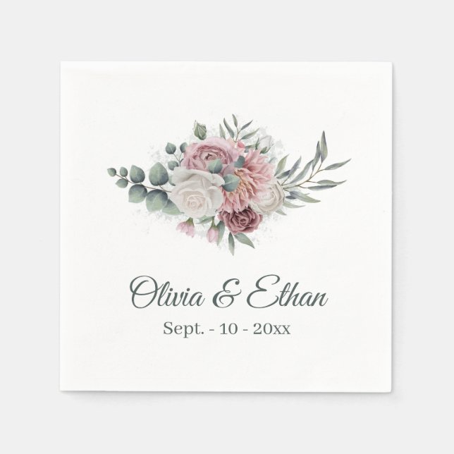 Guardanapo De Papel Buquê Floral Boho Dusty Rosa (Frente)