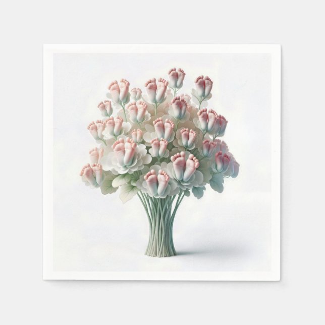 Guardanapo De Papel Buquê Floral de Pés Bebês Rosa (Frente)