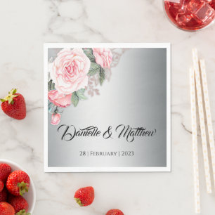 Guardanapo De Papel Buquê Floral Rosa no Casamento de Prata Luxuoso