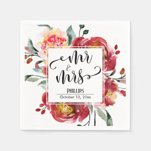 Guardanapo De Papel Buquê Red Wedding Flower Sr. & Sra. Typografia