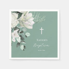 Guardanapo De Papel buquê verde branco Batismo