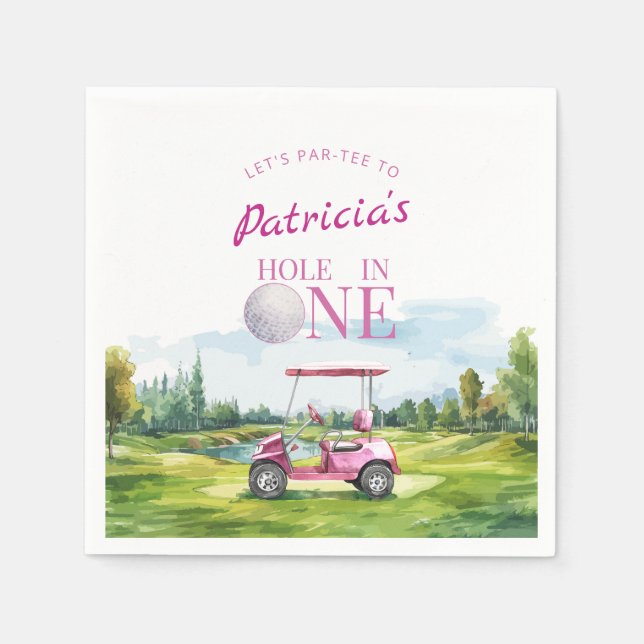 Guardanapo De Papel Buraco Em Um Rosa Golfe 1º Aniversário  (Frente)
