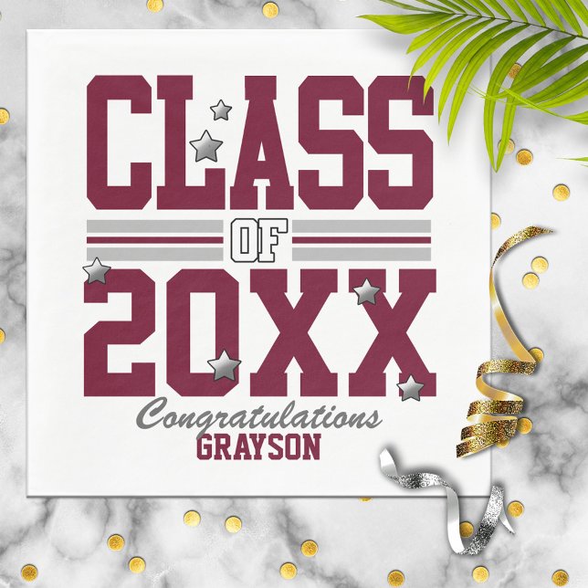 Guardanapo De Papel Burgundy|Ano da Classe de Graduação de Prata (Criador carregado)