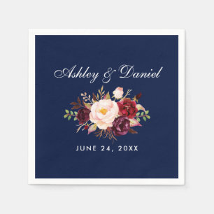 Guardanapo De Papel Burgundy Blue Casamento Watercolor Floral
