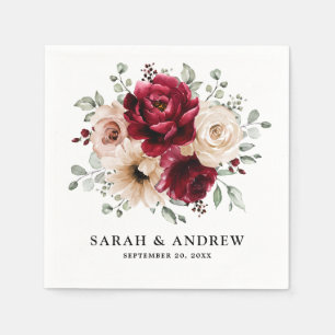 Guardanapo De Papel Burgundy Champagne Ivory Mauve Rosa Floral Casamen