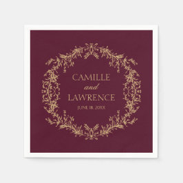 Guardanapo De Papel Burgundy Champagne Toile Floral Frame Casamento