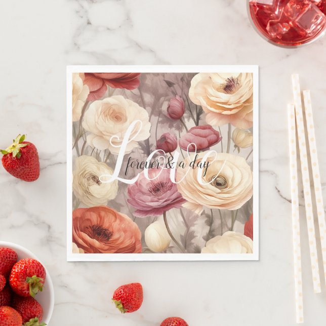 Guardanapo De Papel Burgundy Cream Spring Flowers Weding Love (Insitu)