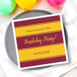 Guardanapo De Papel Burgundy Elegante E Dourada Stripes Moderno Aniver