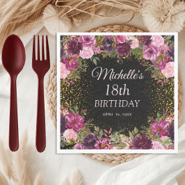 Guardanapo De Papel Burgundy Floral Cor-de-Rosa Floral Negro 18.º Aniv