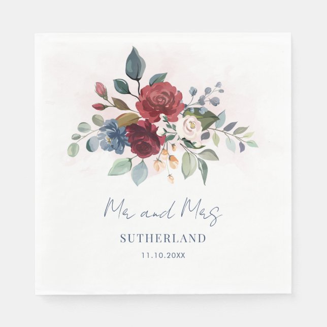 Guardanapo De Papel Burgundy Floral Greenery Recepção de casamento (Frente)