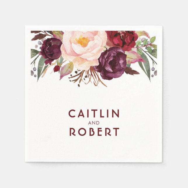 Guardanapo De Papel Burgundy Floral Wedding (Frente)