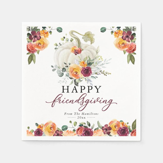 Guardanapo De Papel Burgundy Floral White Pumpkin Amigo dando Napkin (Frente)