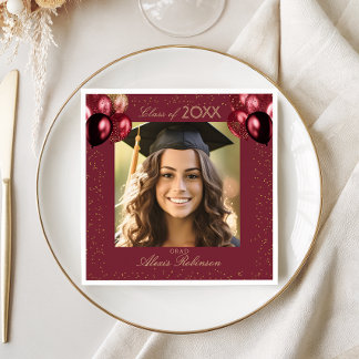 Guardanapo De Papel Burgundy Gold Balloons Graduation Party Photo