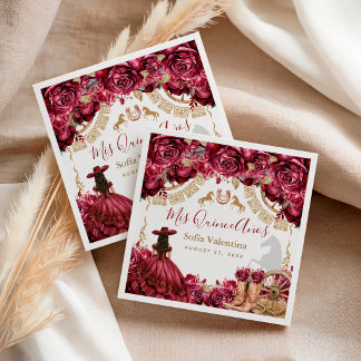 Guardanapo De Papel Burgundy Gold Charra Quinceanera Ferradura