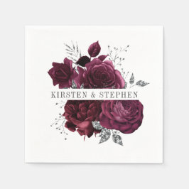 Guardanapo De Papel Burgundy Maroon e Silver Floral Wedktail