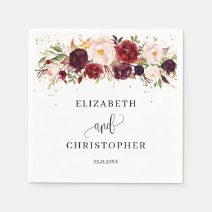 Guardanapo De Papel Burgundy Marsala Boho Floral Napkins Vermelho Esma