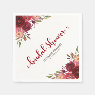 Guardanapo De Papel Burgundy Marsala Rosas vermelhas Chá de panela Flo
