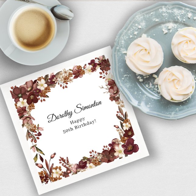 Guardanapo De Papel Burgundy Mauve White Fall Flower 50º Aniversário (Need more matching party supplies? Message me!)