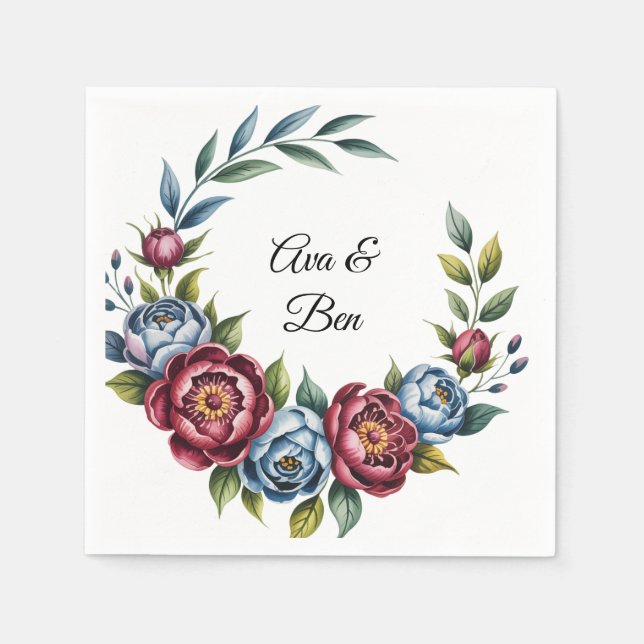 Guardanapo De Papel Burgundy Peony e Blue Rosa Weding (Frente)