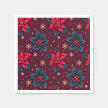 Burgundy Poinsettia & Gold Snowflake 