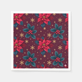 Guardanapo De Papel Burgundy Poinsettia & Gold Snowflake 