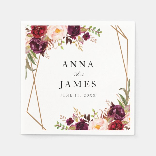 Guardanapo De Papel burgundy red e blush florométrico (Frente)