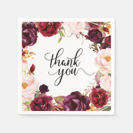 Guardanapo De Papel Burgundy Red Floral Boho Paper Napkin