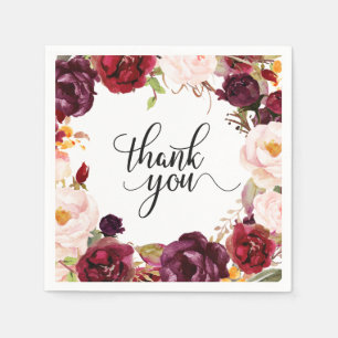 Guardanapo De Papel Burgundy Red Floral Boho Paper Napkin