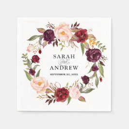 Guardanapo De Papel Burgundy Red Floral Boho Paper Napkin