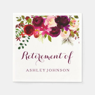 Guardanapo De Papel Burgundy Red Floral Boho Retirement Party