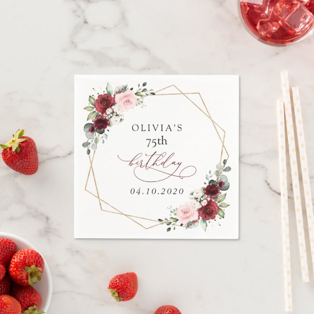 Guardanapo De Papel Burgundy Red Flowers, Pink Flowers, Birthday (Insitu)