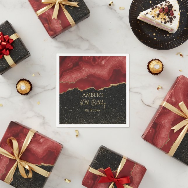 Guardanapo De Papel Burgundy Red Gold Glitter Abstract Watercolor (Criador carregado)