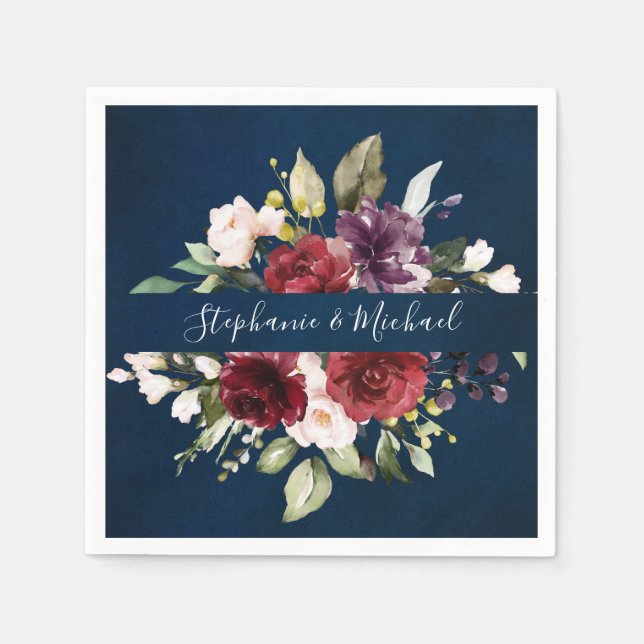 Guardanapo De Papel Burgundy Red Marinho Floral Russo Papel de Boho Na (Frente)