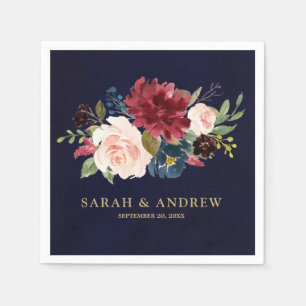 Guardanapo De Papel Burgundy Red Marinho Floral Russo Papel de Boho Na