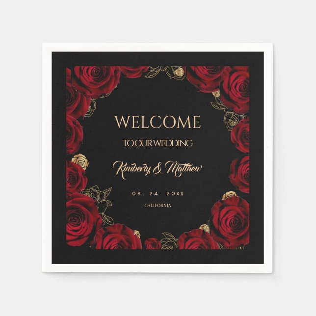 Guardanapo De Papel Burgundy Roses Boho Wedding (Frente)