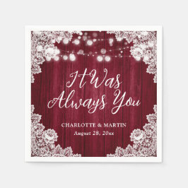 Guardanapo De Papel Burgundy Rustic Wood Floral Lace Wedding