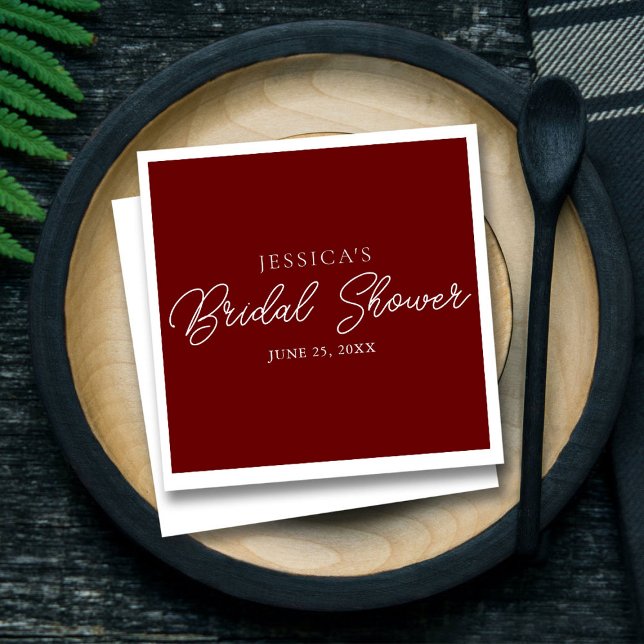 Guardanapo De Papel Burgundy Script Simples Chá de panela Napkins (Criador carregado)