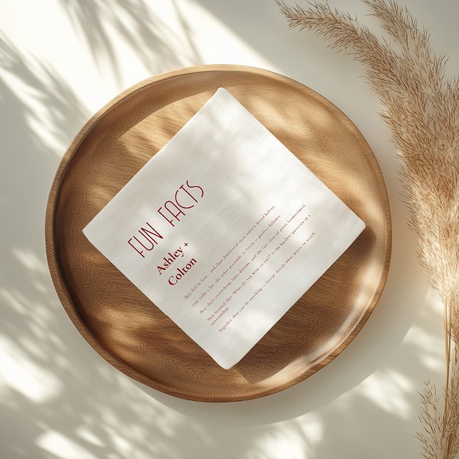 Guardanapo De Papel Burgundy Simple Minimal Fun Facts Couple Wedding  (Criador carregado)
