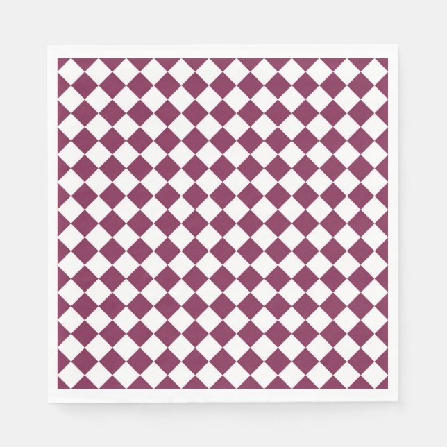 Guardanapo De Papel Burgundy White Checker Diamond Pattern (Frente)