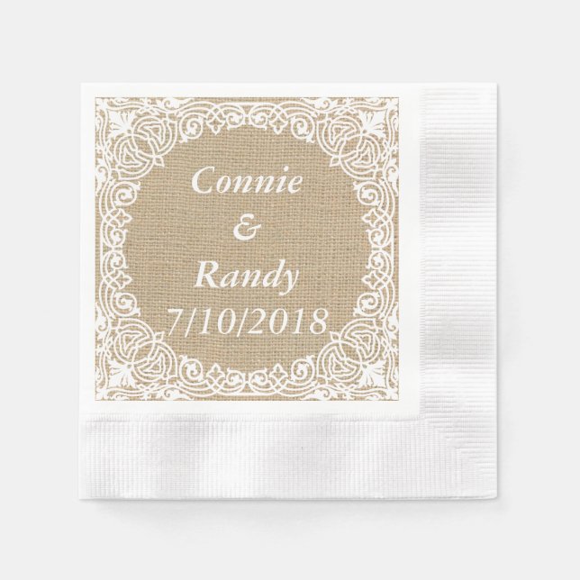 Guardanapo De Papel Burlap and Lace Wedkins (Frente)