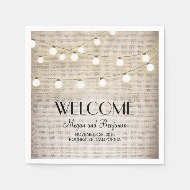 Guardanapo De Papel Burlap and String Lights Rustic Country (Frente)