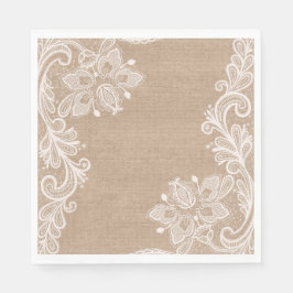 Guardanapo De Papel Burlap e Lace Floral Paper Napkin
