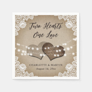 Guardanapo De Papel Burlap Hearts Lace Casamento vintage Rustic Countr