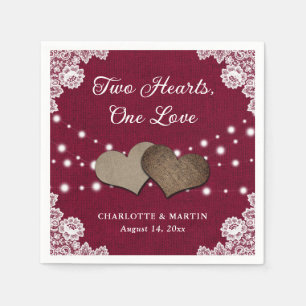 Guardanapo De Papel Burlap Hearts Lace Rustic Burgundy Casamento Napki
