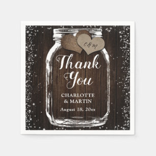 Guardanapo De Papel Burlap Hearts Wood Jar Obrigado Casamento