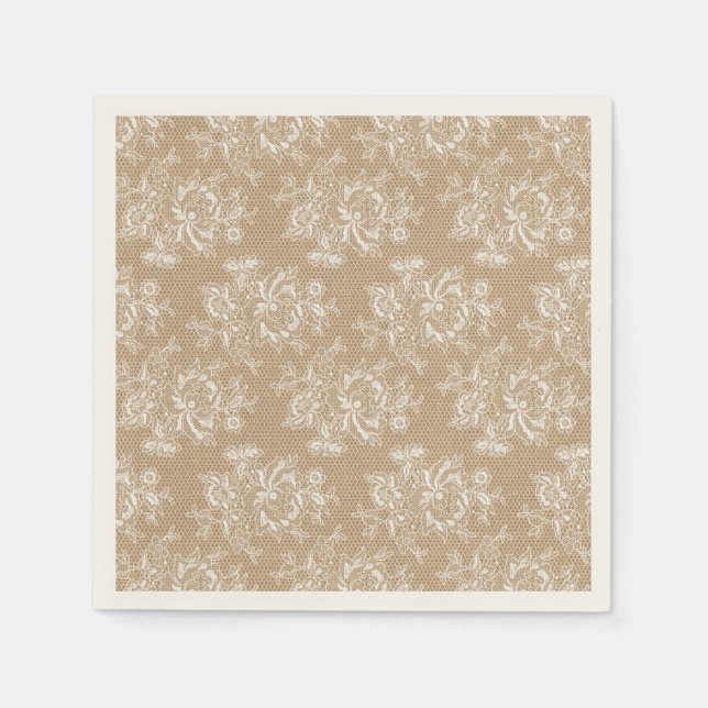 Guardanapo De Papel Burlap & Lace Floral Chique Paper Napkin (Frente)
